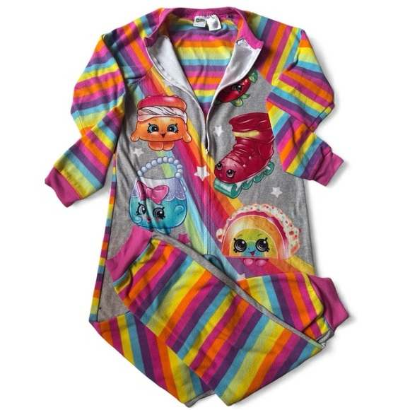 Shopkins Other - Shopkins Girls 14/16 Fleece Rainbow Footless Pajama Onesie Sleeper Colorful 2017